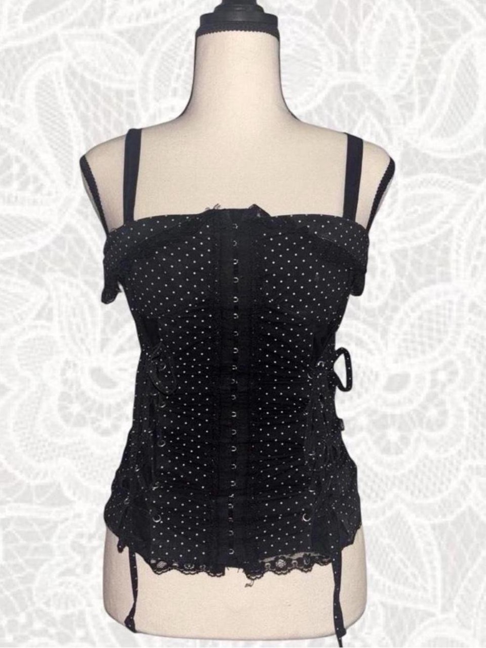 ౨ৎ Tripp NYC Black Polka Dot Corset Top ౨ৎ